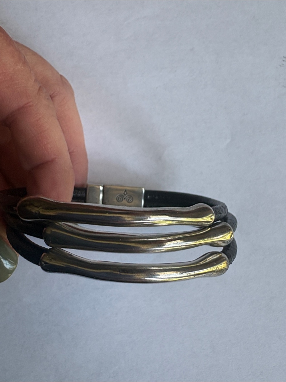 Black Leather Multi-Strand Bracelet with Silver-Tone Accents - Picture 2 of 4